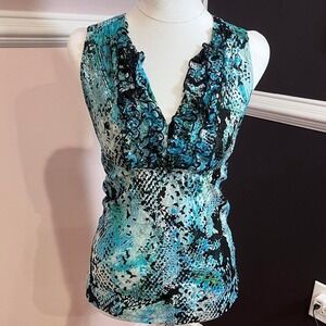 ⭐y2k teal and black snakeskin abstract ruffle babydoll tank small
